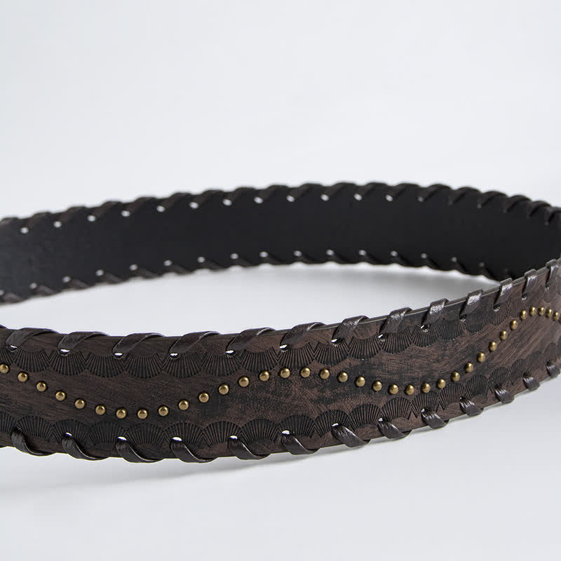 Women's Retro Rhinestone Rivet Embossed Leather Belt - image 4