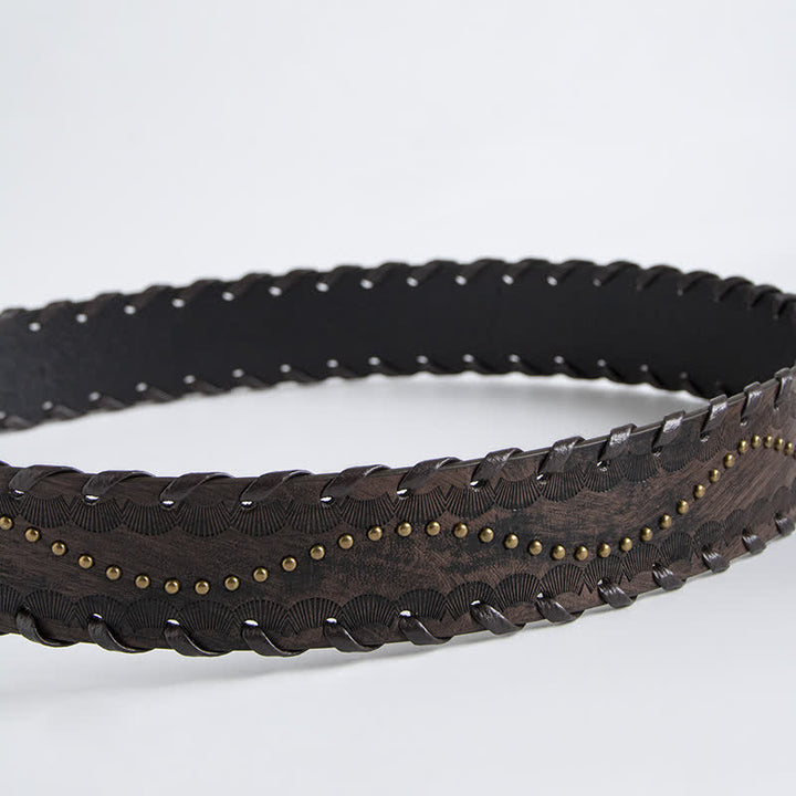 Women's Retro Rhinestone Rivet Embossed Leather Belt - image 4