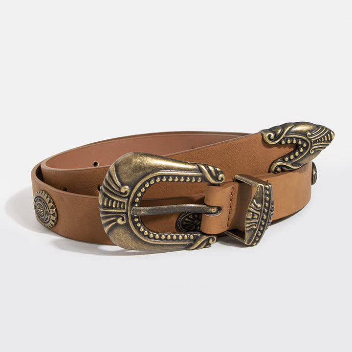 Women's Palace Style Concho Rivet Leather Belt - Brown - 32 - image 3