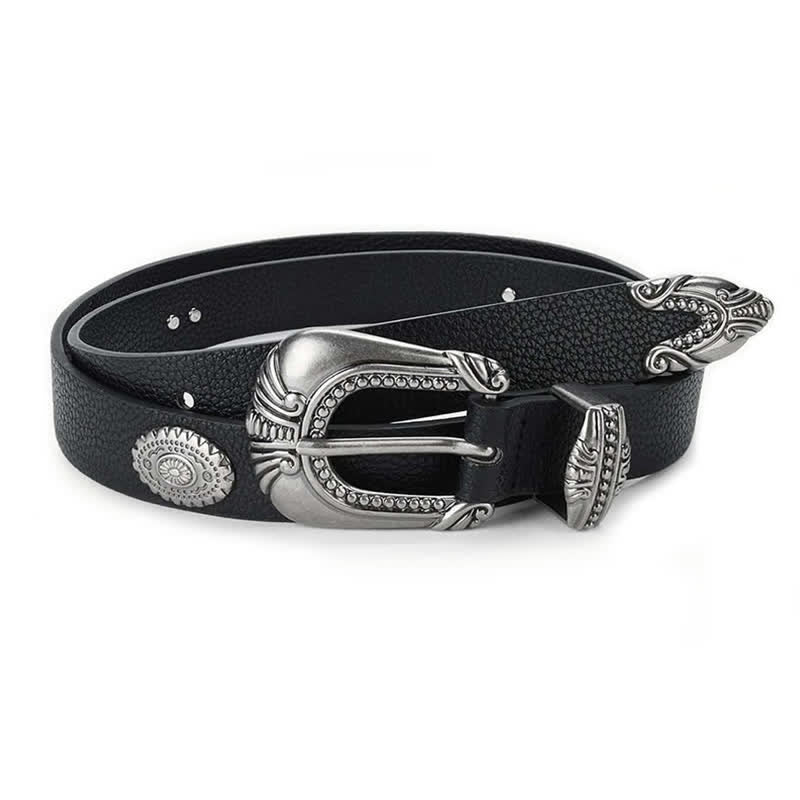 Women's Palace Style Concho Rivet Leather Belt - Black - 32 - image 0