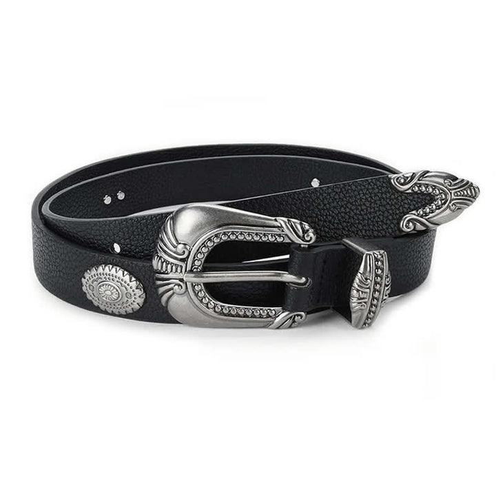 Women's Palace Style Concho Rivet Leather Belt - Black - 32 - image 0