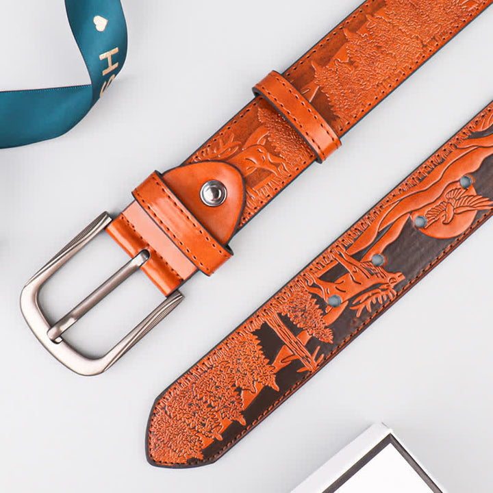 Men's Embossed Deer Animal Pattern Leather Belt - image 3