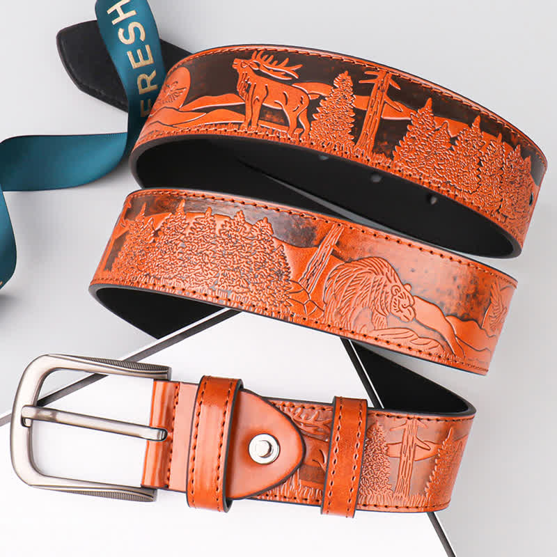 Men's Embossed Deer Animal Pattern Leather Belt - image 2