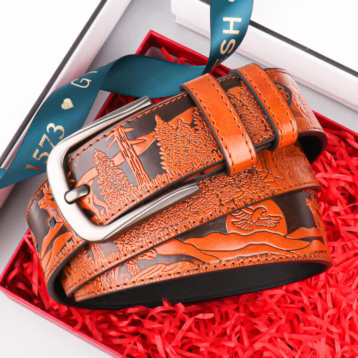 Men's Embossed Deer Animal Pattern Leather Belt - image 1