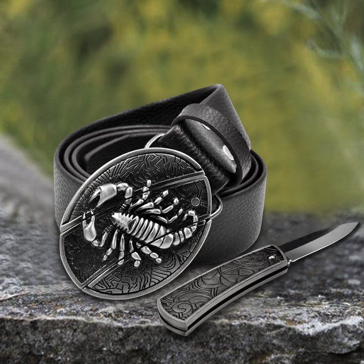 Men's Scorpion Leather Belt With Folding Knife - image 2