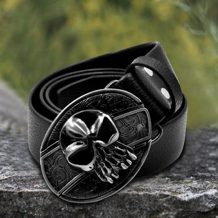 Men's Skull Head Leather Belt With Folding Knife - image 0