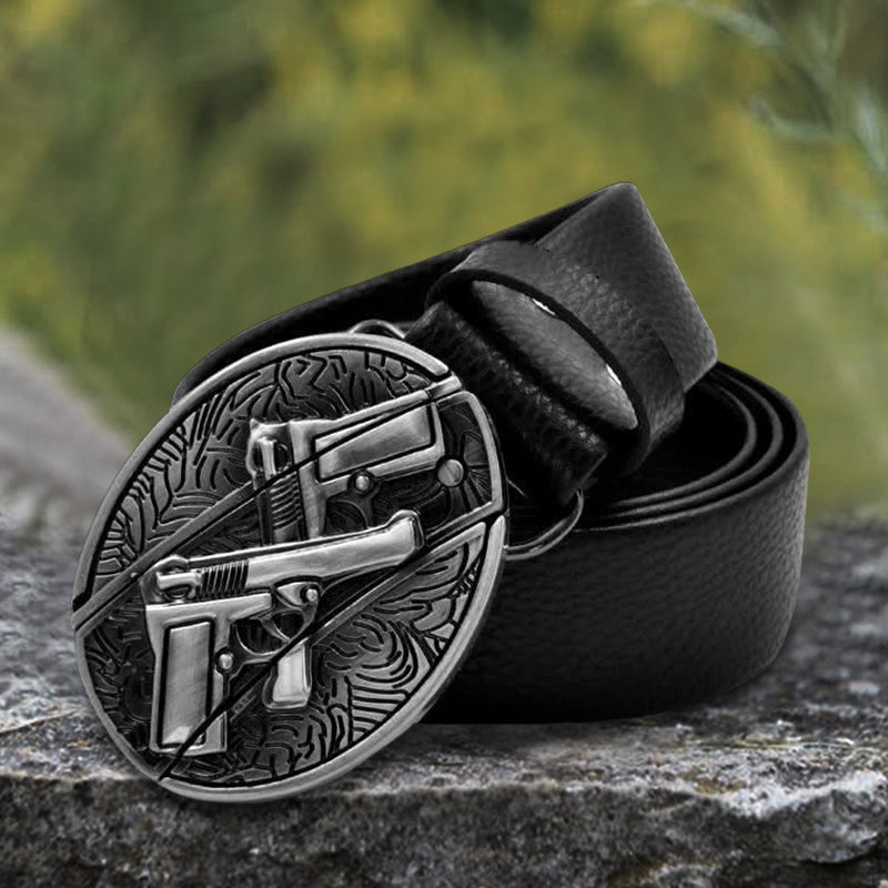 Men's Double Gun Leather Belt With Folding Knife - image 0
