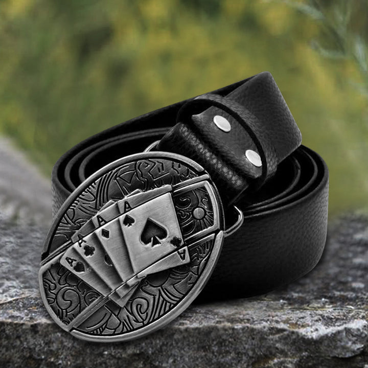 Men's Poker 4 Ace Leather Belt With Folding Knife - image 0