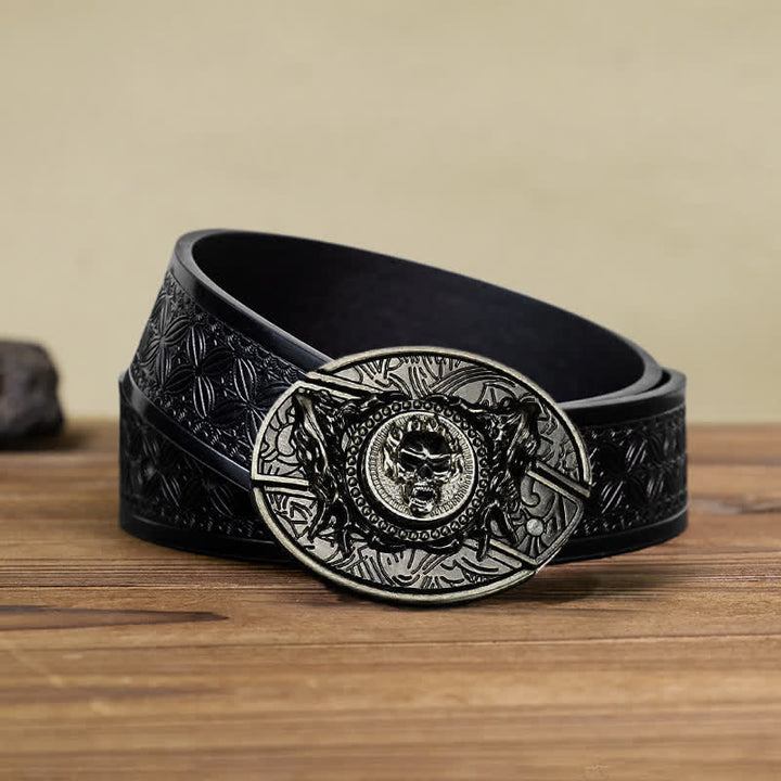 Men's DIY Rotating Skull Hidden Folding Knife Leather Belt