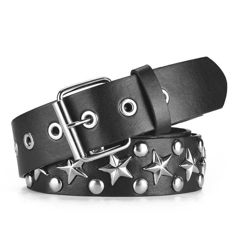 Punk Studded Rock Star Rivet Leather Belt - Black - 36 - image 0