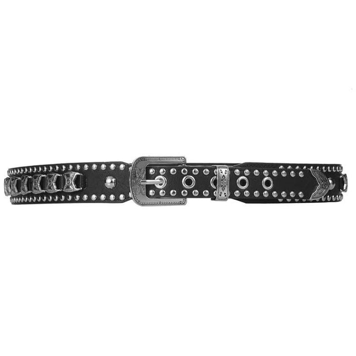 Western Concho Rivet Carved Buckle Leather Belt - image 4