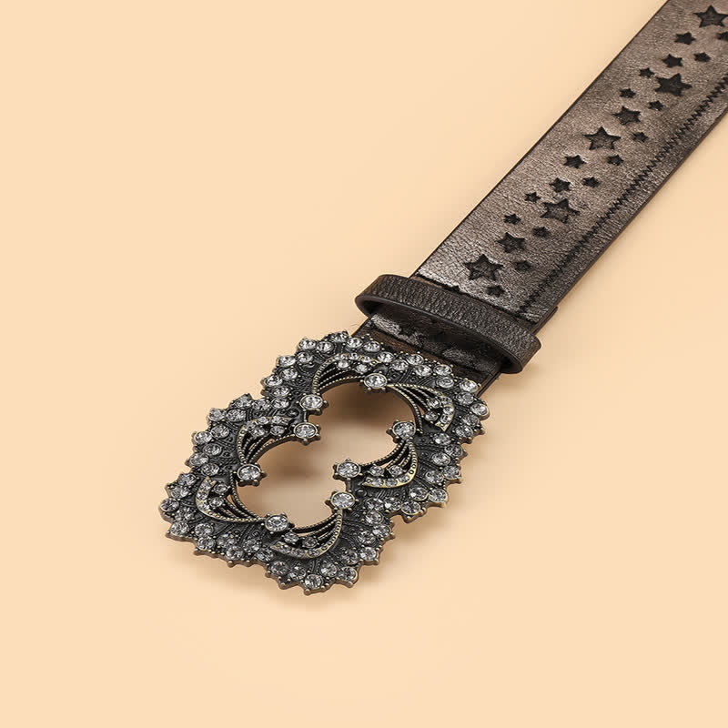 Women's Rhinestone Pentagram Embossing Leather Belt - image 1