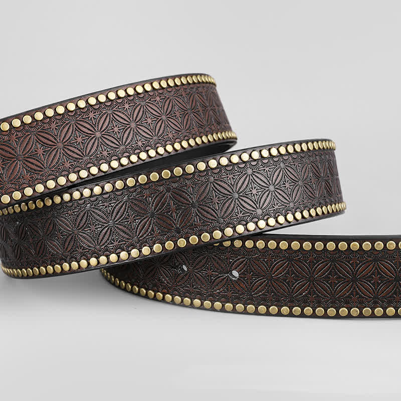 Men's Western Horse Relief Rivet Studded Leather Belt - image 3