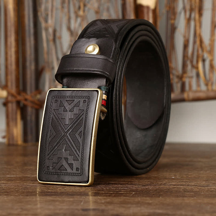Men's Square Buckle Engraving Totem Pattern Leather Belt - image 7