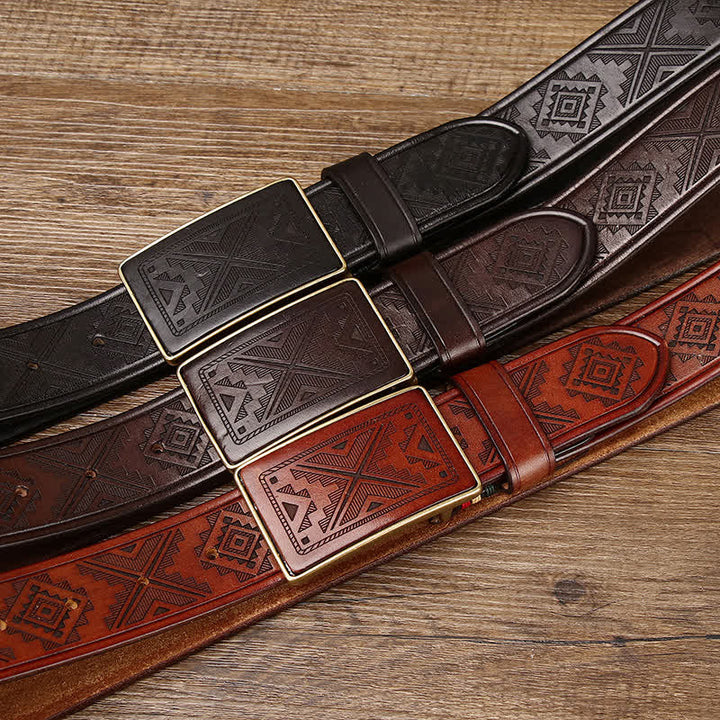 Men's Square Buckle Engraving Totem Pattern Leather Belt - image 1