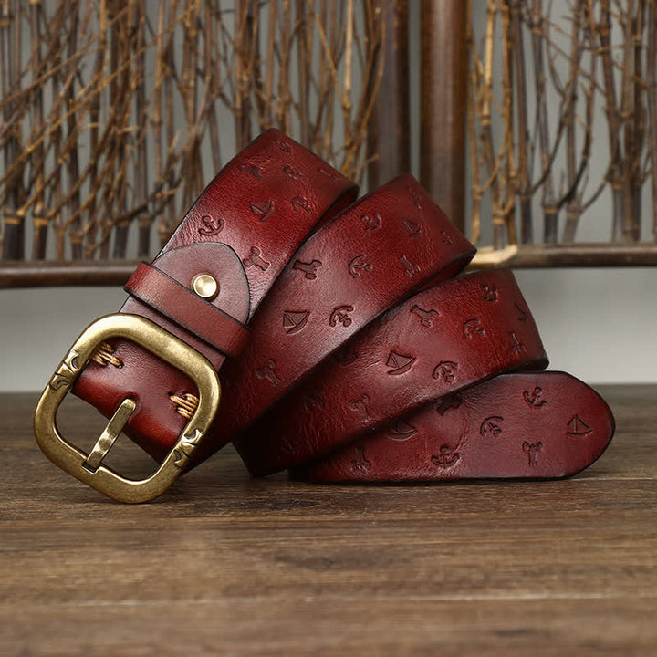Men's Timeless Anchor Embossing Genuine Leather Belt - Reddish Brown - 44 - image 0