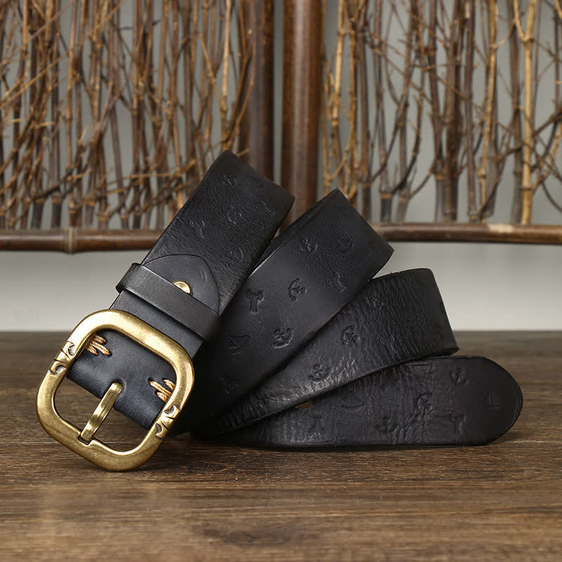 Men's Timeless Anchor Embossing Genuine Leather Belt - Black - 44 - image 8
