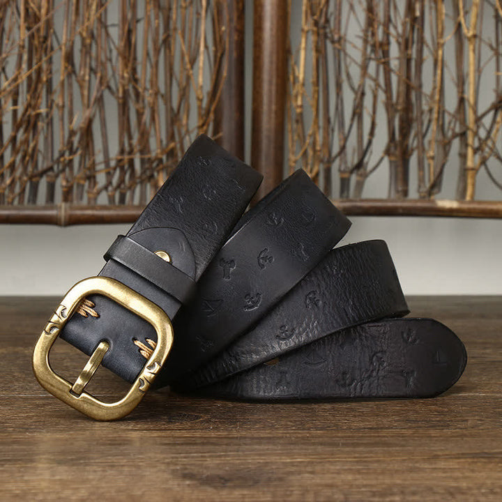 Men's Timeless Anchor Embossing Genuine Leather Belt - Black - 44 - image 8