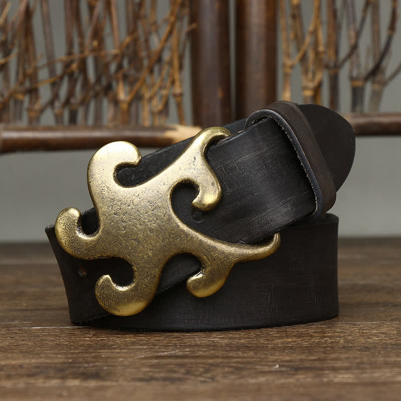 Men's Retro Star Burst Brass Buckle Leather Belt - image 12