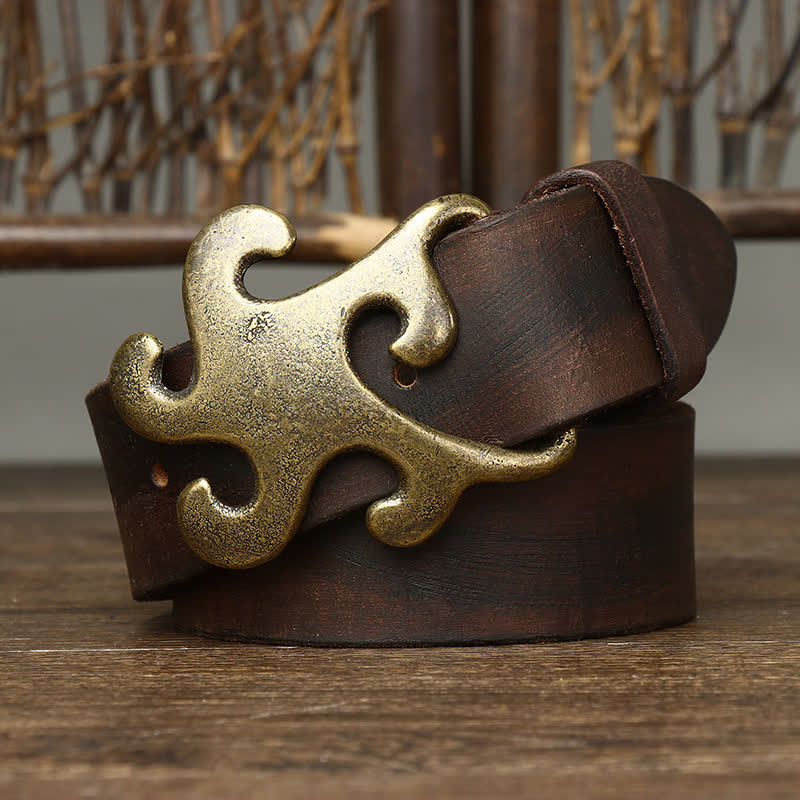 Men's Retro Star Burst Brass Buckle Leather Belt - image 3