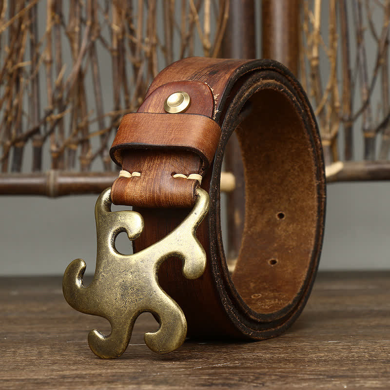 Men's Retro Star Burst Brass Buckle Leather Belt - image 6