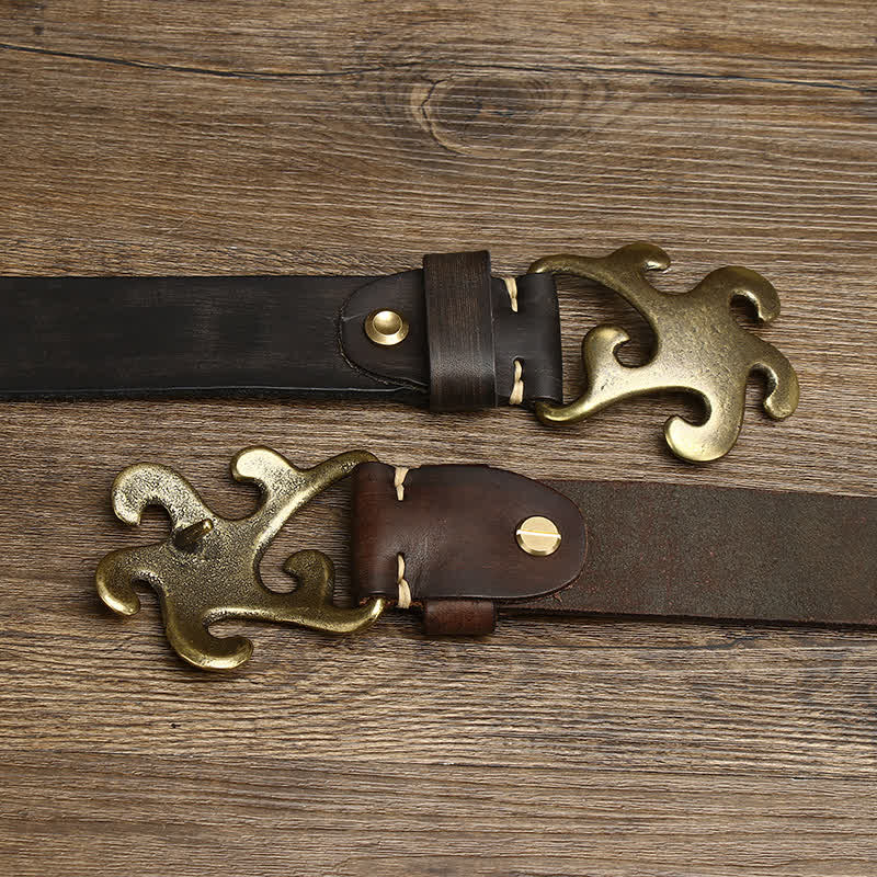 Men's Retro Star Burst Brass Buckle Leather Belt - image 2
