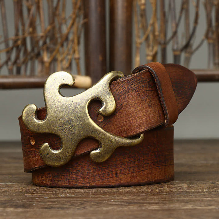 Men's Retro Star Burst Brass Buckle Leather Belt - image 7