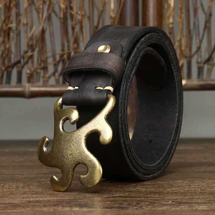 Men's Retro Star Burst Brass Buckle Leather Belt - image 13