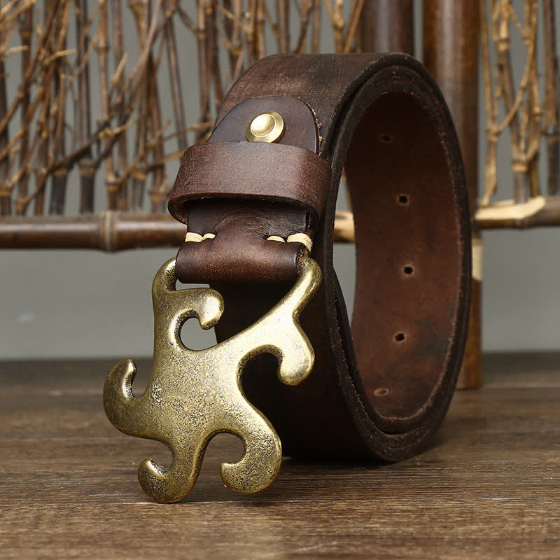Men's Retro Star Burst Brass Buckle Leather Belt - image 4