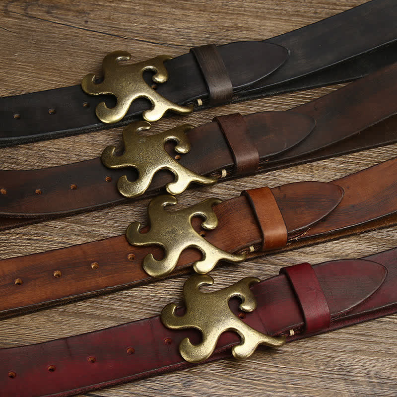 Men's Retro Star Burst Brass Buckle Leather Belt - image 1