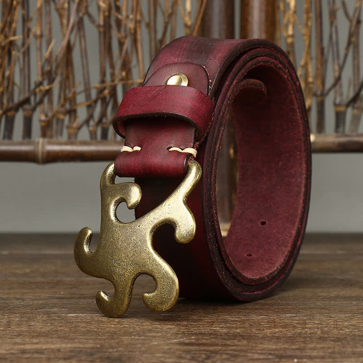 Men's Retro Star Burst Brass Buckle Leather Belt - image 10