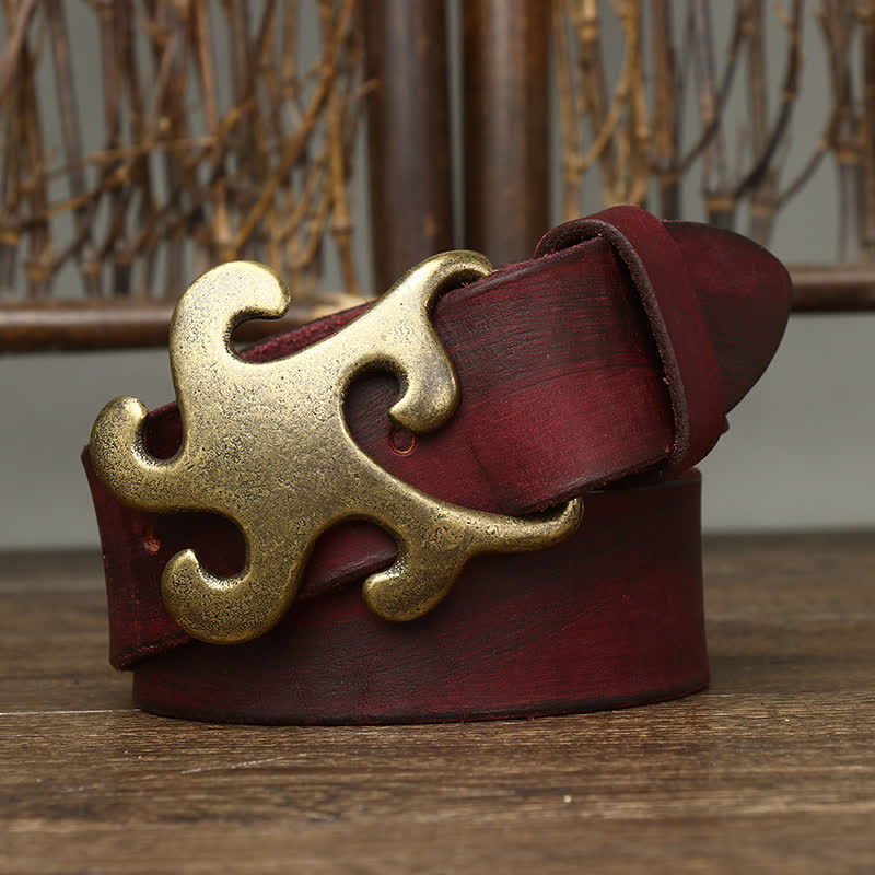 Men's Retro Star Burst Brass Buckle Leather Belt - image 9