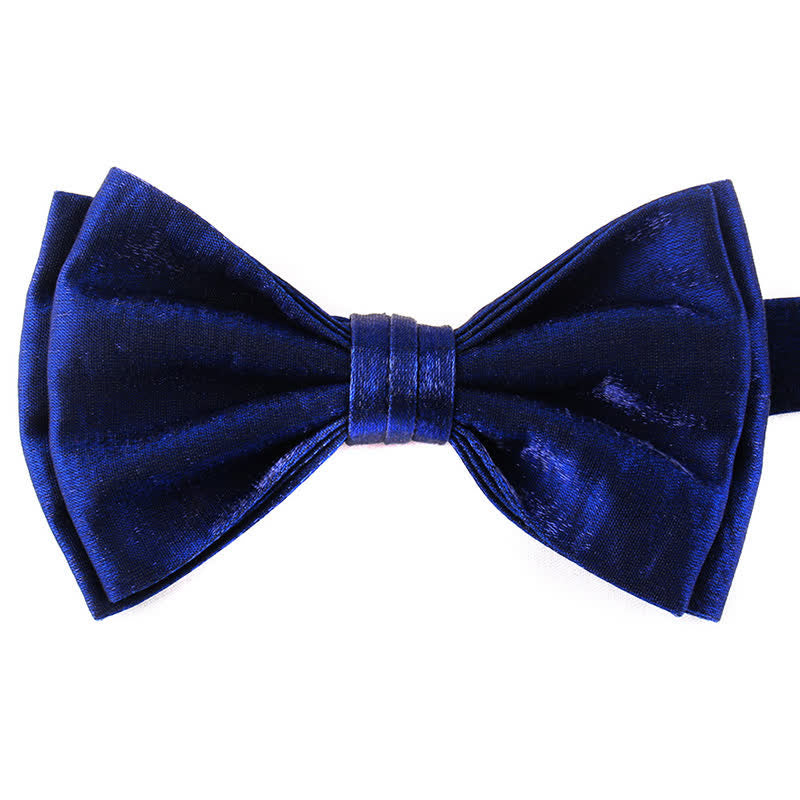 Men's Casual Candy Solid Color Double Layer Bow Tie - Navy - image 16