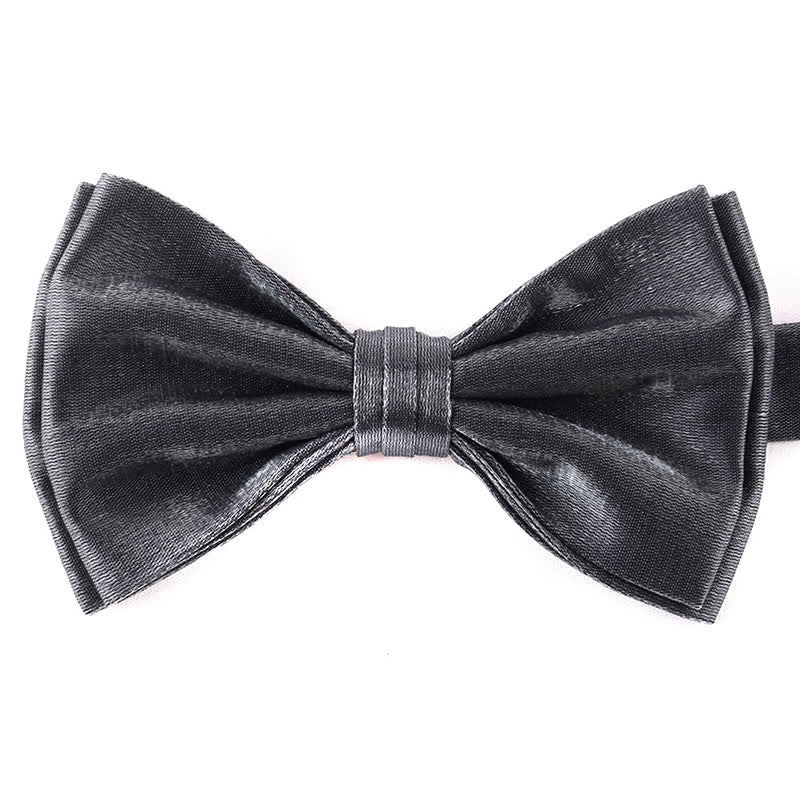 Men's Casual Candy Solid Color Double Layer Bow Tie - Gray - image 2