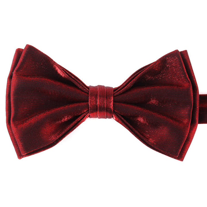 Men's Casual Candy Solid Color Double Layer Bow Tie - Burgundy - image 4