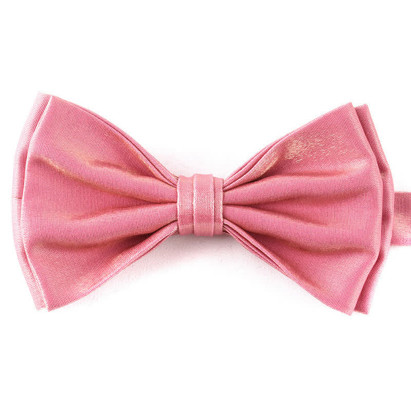 Men's Casual Candy Solid Color Double Layer Bow Tie - Pink - image 10