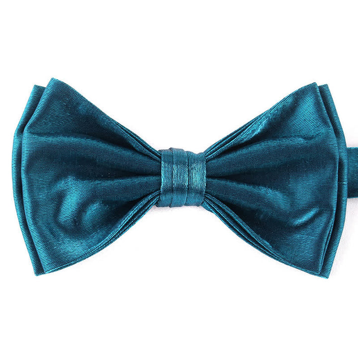 Men's Casual Candy Solid Color Double Layer Bow Tie - Teal - image 13
