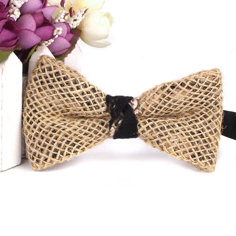 Men's Rustic Cotton Linen Patchwork Bow Tie - Style #6 - image 11