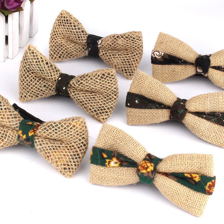 Men's Rustic Cotton Linen Patchwork Bow Tie - image 0