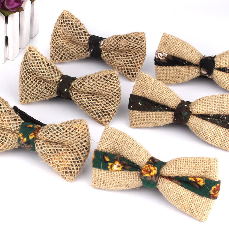 Men's Rustic Cotton Linen Patchwork Bow Tie - image 0