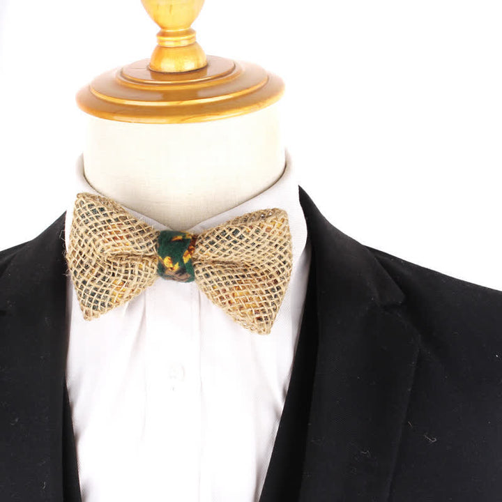 Men's Rustic Cotton Linen Patchwork Bow Tie - image 1
