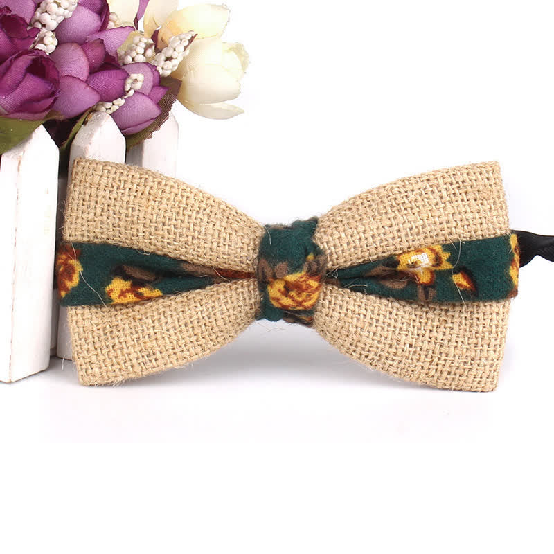 Men's Rustic Cotton Linen Patchwork Bow Tie - Style #2 - image 7