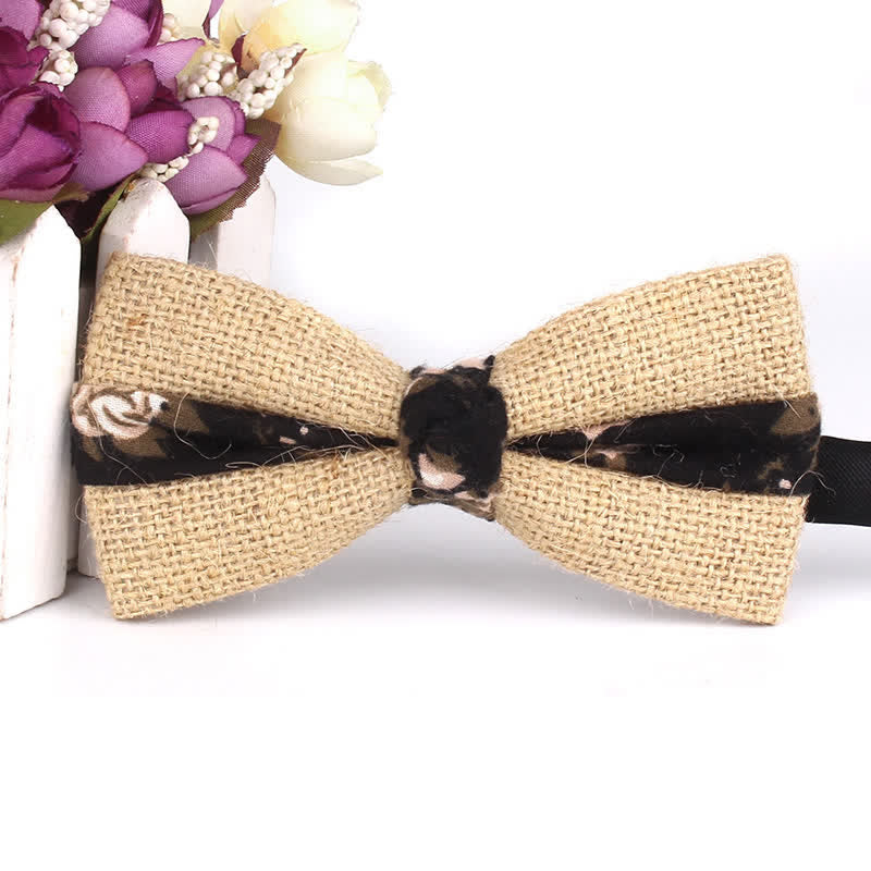 Men's Rustic Cotton Linen Patchwork Bow Tie - Style #4 - image 9
