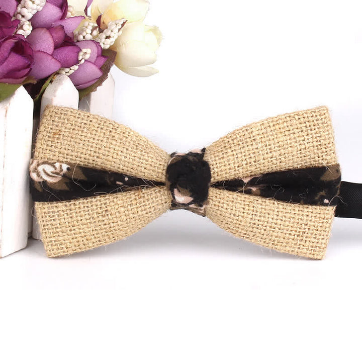 Men's Rustic Cotton Linen Patchwork Bow Tie - Style #4 - image 9