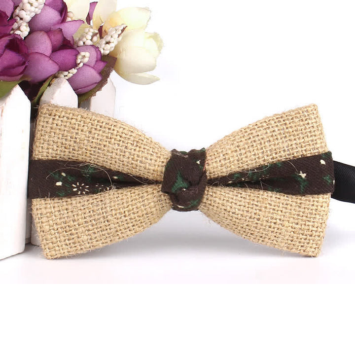 Men's Rustic Cotton Linen Patchwork Bow Tie - Style #3 - image 8