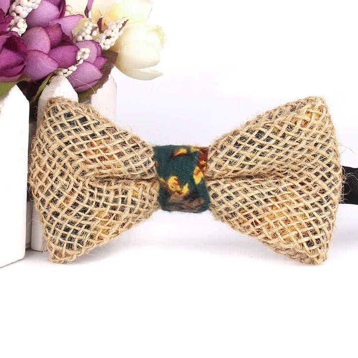 Men's Rustic Cotton Linen Patchwork Bow Tie - Style #1 - image 2