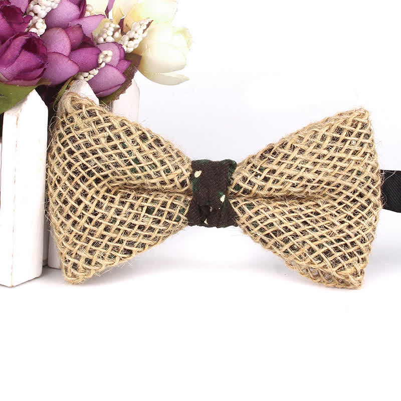 Men's Rustic Cotton Linen Patchwork Bow Tie - Style #5 - image 10