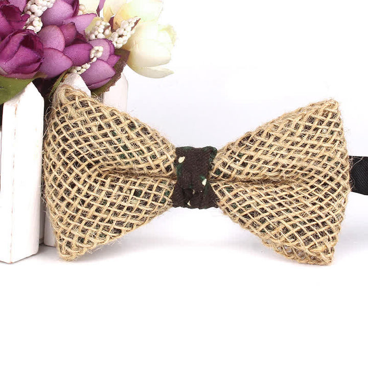Men's Rustic Cotton Linen Patchwork Bow Tie - Style #5 - image 10