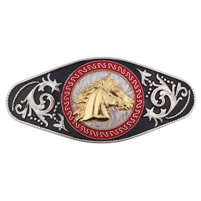 Men's DIY Western Black Gold Animal Buckle Leather Belt - Horse Head - Without Belt - image 14