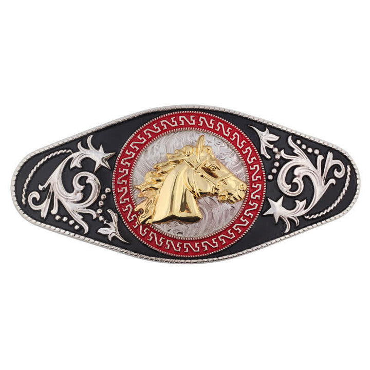 Men's DIY Western Black Gold Animal Buckle Leather Belt - Horse Head - Without Belt - image 14